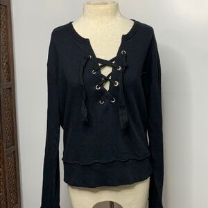 True Religion lace up slouchy sweatshirt black